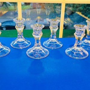 Set of Six [6] Candle Holders, Victorian Style, 4”(H) Approximate, Heavy Glass